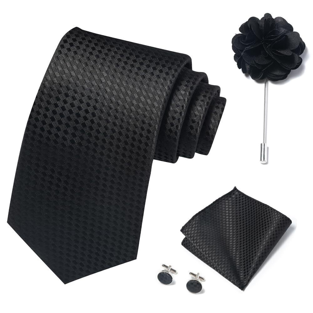 5451 Solid Color Ties Set Handkerchief Cufflinks Brooch 3.15 inches Classic